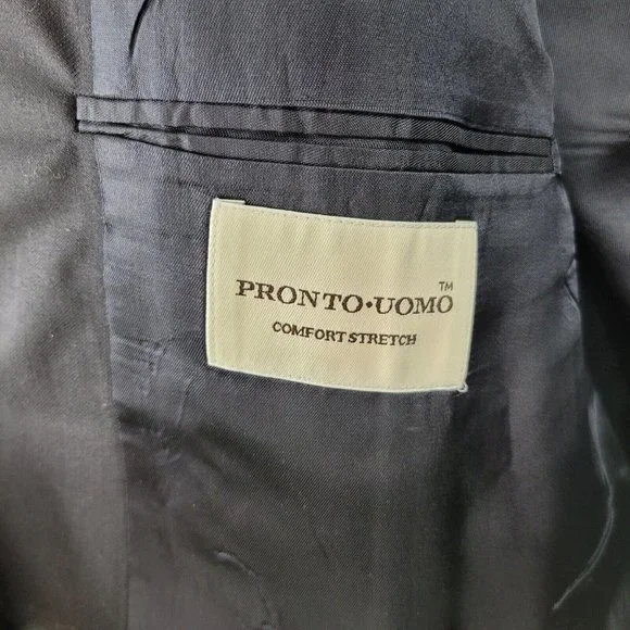 Pronto Uomo Men Two Button Blazer Sport Coat Jacket Size 50R Worsted Wool Navy